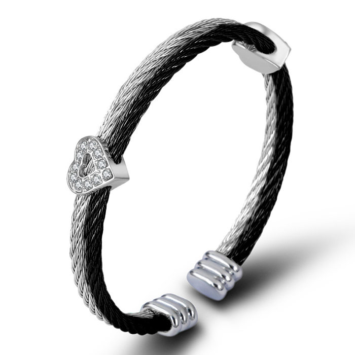 Bracelet avec strass en acier inoxydable en forme de cœur Commute en vrac