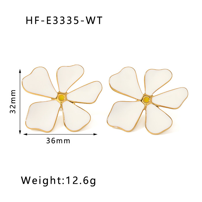 1 par de pendientes chapados en oro de 18 quilates de acero inoxidable con esmalte de flores de estilo vintage