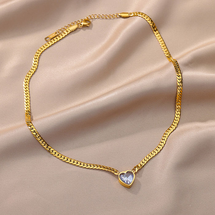 Simple Style Heart Shape Stainless Steel 18K Gold Plated Zircon Necklace In Bulk