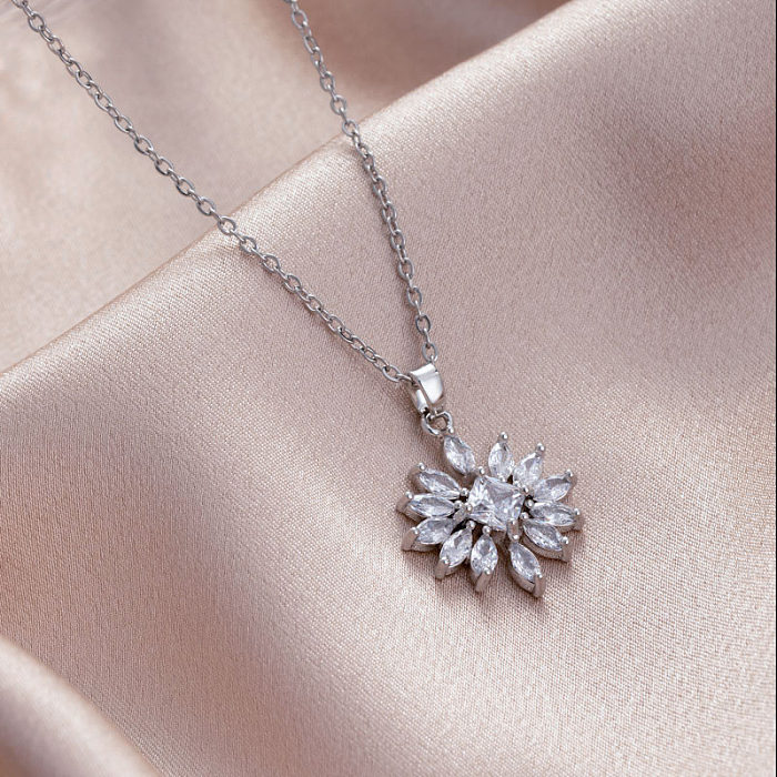 Elegant Flower Dragonfly Fish Tail Stainless Steel  Stainless Steel Plating Inlay Zircon White Gold Plated Pendant Necklace