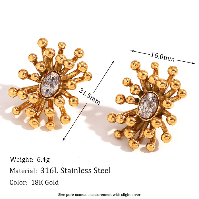 1 Pair Simple Style Flower Plating Inlay Stainless Steel  Zircon 18K Gold Plated Ear Studs