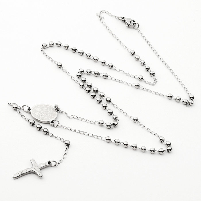 Halskette mit Kreuz-Anhänger aus Edelstahl im Ethno-Stil mit Perlen