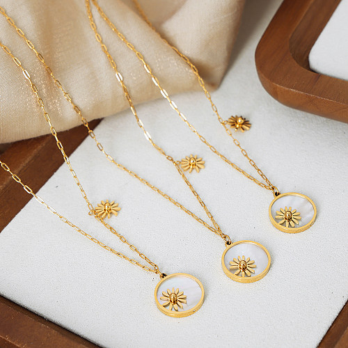 Elegant Pastoral Streetwear Chrysanthemum Stainless Steel Plating 18K Gold Plated Pendant Necklace