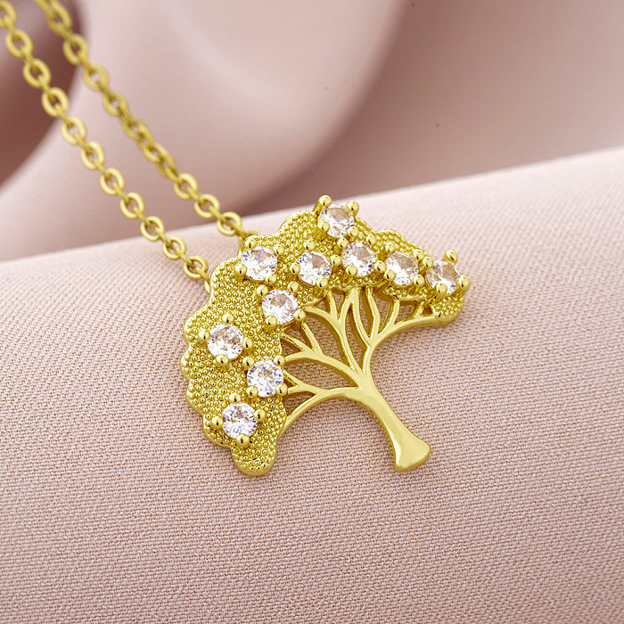 Elegant Lady Devil'S Eye Tree Heart Shape Stainless Steel Copper Plating Inlay Zircon 18K Gold Plated Pendant Necklace