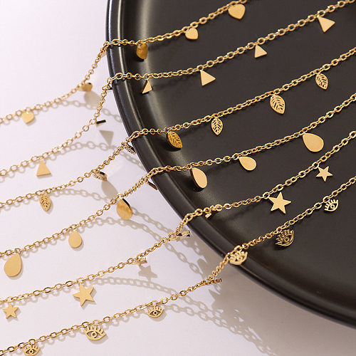 Moda geométrica estrela oval folha pingente colar feminino aço inoxidável 18k tendência jóias