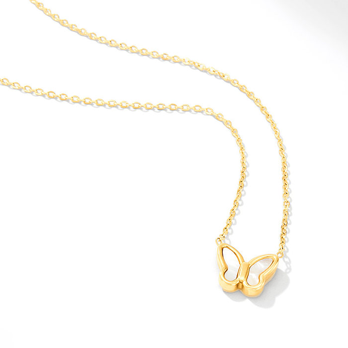 Elegante estilo simples estilo clássico borboleta chapeamento de aço inoxidável concha 14K banhado a ouro pingente colar