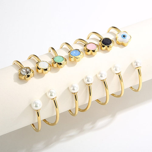 Bracelet plaqué or 18 carats, Style moderne, fleur douce, acier inoxydable, titane, incrustation de pierres précieuses artificielles, perle