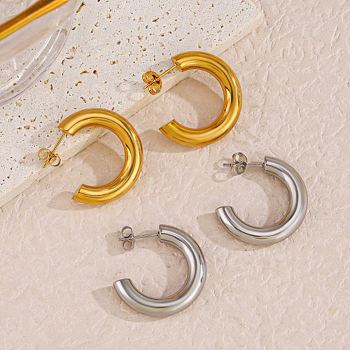 1 Pair Simple Style C Shape Plating Stainless Steel  18K Gold Plated Ear Studs