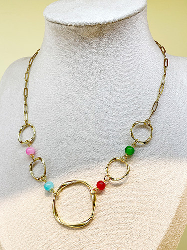 Lässiger einfacher Stil im römischen Stil, unregelmäßige Edelstahl-Perlenbeschichtung, ausgehöhlte, vergoldete lange Halskette