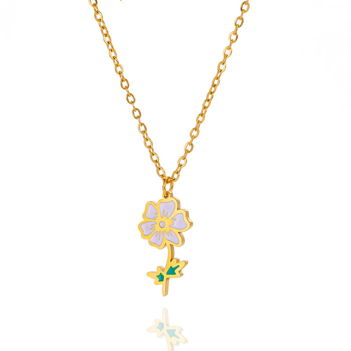 Halskette mit Anhänger „Pastoral Flower“ aus Edelstahl mit 18-Karat-Vergoldung in großen Mengen