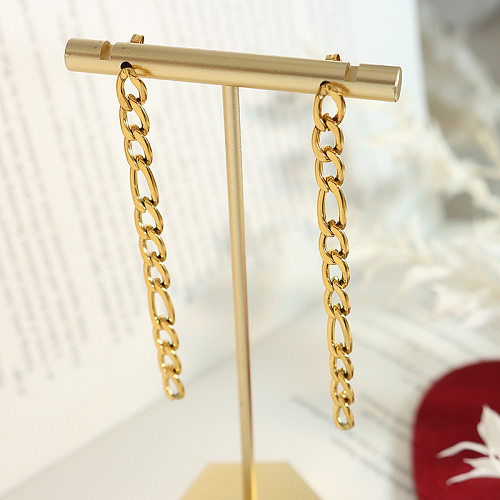 1 Pair Simple Style Chain Stainless Steel Plating 18K Gold Plated Drop Earrings