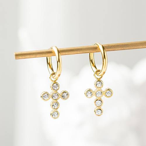 Women'S Fashion Simple Style Cross Stainless Steel Artificial Gemstones Earrings Plating Stainless Steel  Earrings