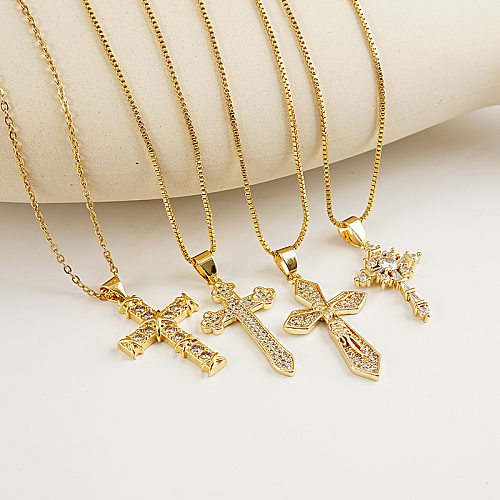 Cross Necklace Women's Fashion 18k Gold Zircon Pendant Stainless Steel Sweater Chain