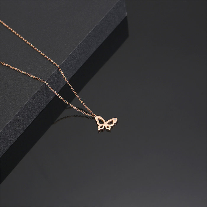 Casual Simple Style Classic Style Swan Smiley Face Butterfly Stainless Steel  Stainless Steel Plating Hollow Out Carving Rose Gold Plated Necklace