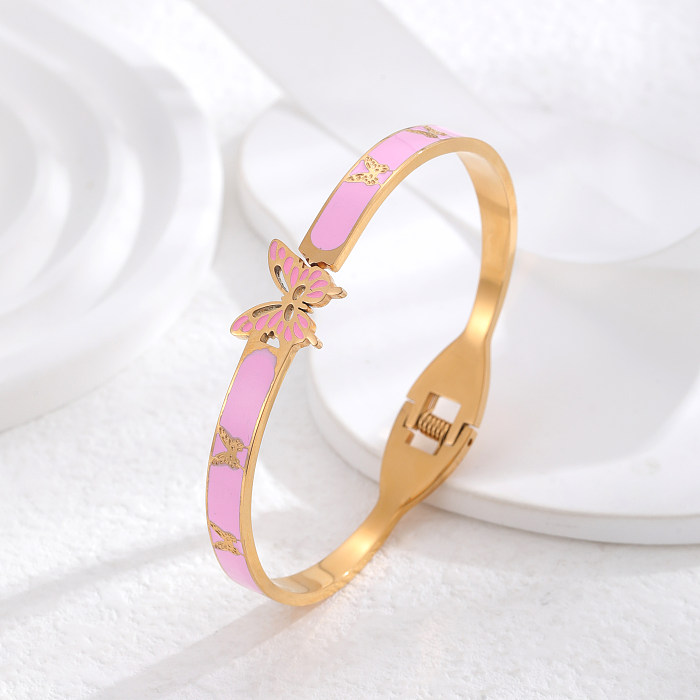 Wholesale Classic Style Butterfly Titanium Steel 24K Gold Plated Bangle