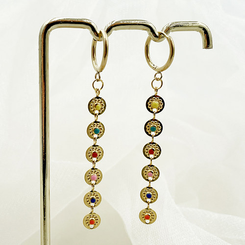 1 Pair Elegant Sweet Sun Stainless Steel  Polishing Enamel Plating Gold Plated Drop Earrings