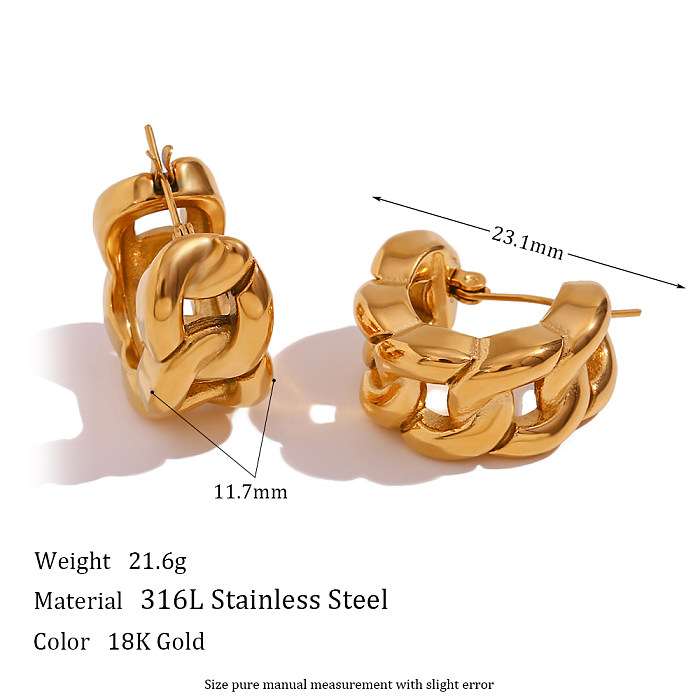 1 par de pendientes chapados en oro de 18 quilates con revestimiento de acero inoxidable en forma de U de estilo simple