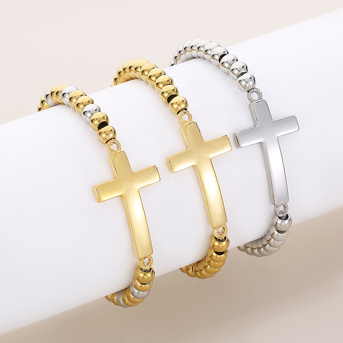 Vintage-Stil-Kreuz-Armbänder mit Titan-Stahlbeschichtung und Inlay-Zirkon-18-Karat-Vergoldung