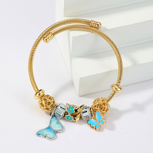 Wholesale Simple Style Pentagram Ball Butterfly Stainless Steel 18K Gold Plated Bangle