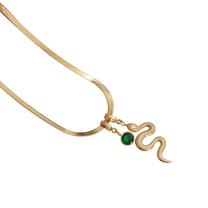 Wholesale Vintage Style Snake Stainless Steel Rhinestones Pendant Necklace
