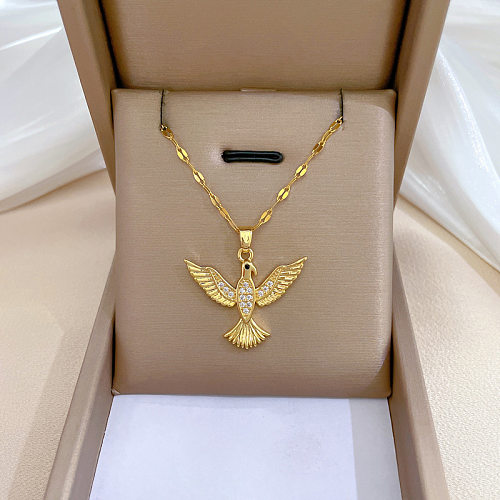 Commute Bird – collier avec pendentif en acier inoxydable et cuivre, pierres précieuses artificielles, en vrac
