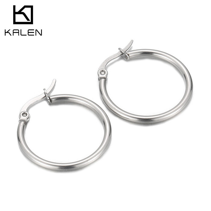Pendientes de aro de acero inoxidable con círculo de estilo simple, pendientes de acero inoxidable con metal chapado