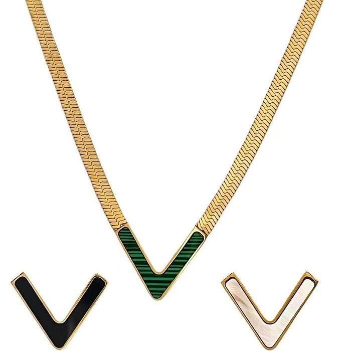 Retro Lady V Shape Stainless Steel Plating Necklace