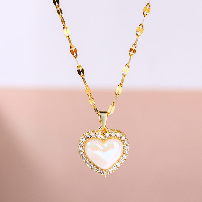 1 Piece Fashion Heart Shape Stainless Steel  Inlay Pearl Pendant Necklace