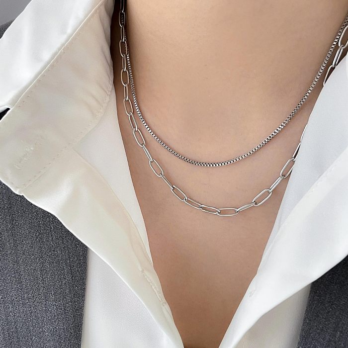 Hip-Hop Geometric Stainless Steel Plating Layered Necklaces