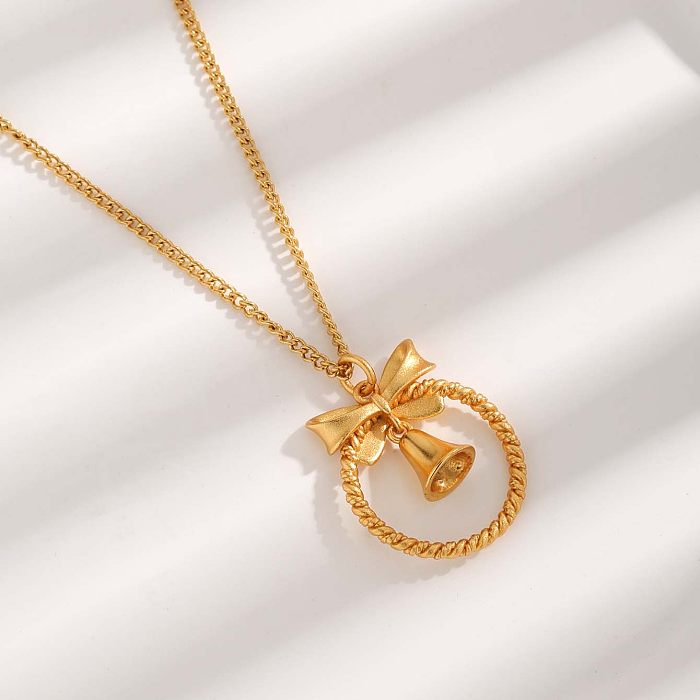 Simple Style Bow Knot Stainless Steel Plating Inlay Zircon Gold Plated Pendant Necklace