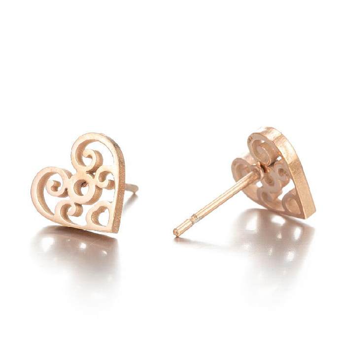 Simple Style Heart Shape Flower Stainless Steel  Ear Studs 1 Pair
