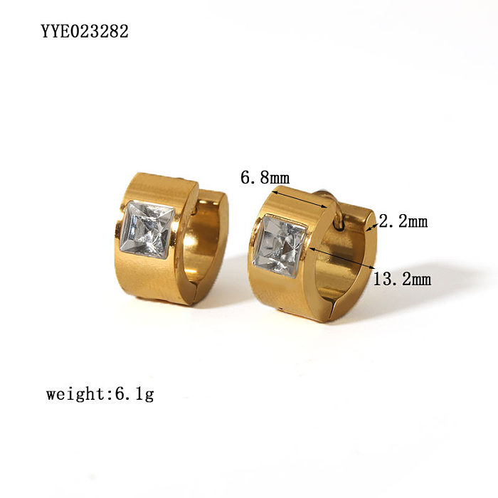 1 Pair Simple Style Circle Square Plating Inlay Stainless Steel  Rhinestones 18K Gold Plated Earrings