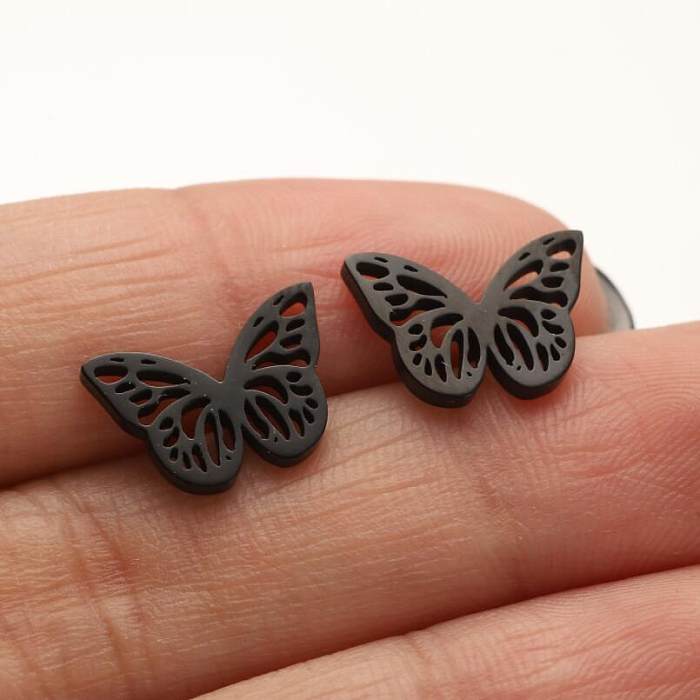 1 paire de clous d'oreilles en acier inoxydable, Style Simple, placage papillon ajouré