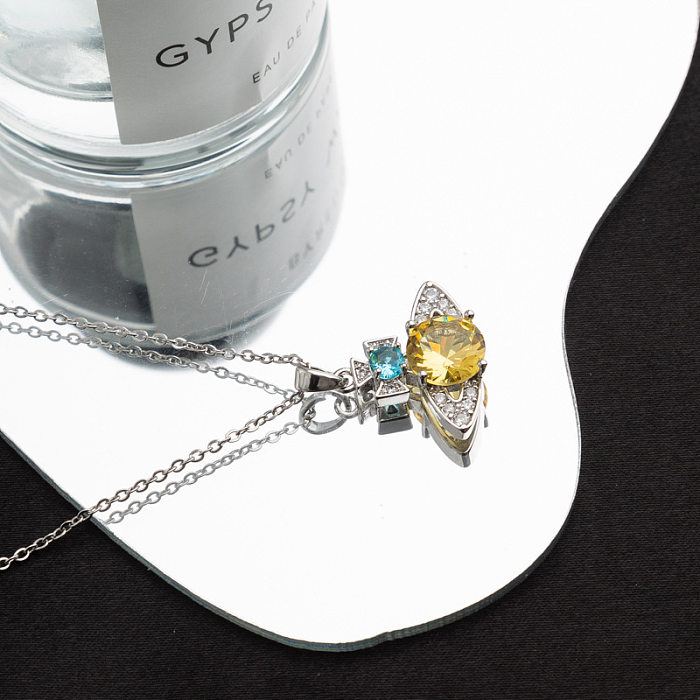 1 Piece Simple Style Bow Knot Stainless Steel Chain Inlay Artificial Gemstones Pendant Necklace