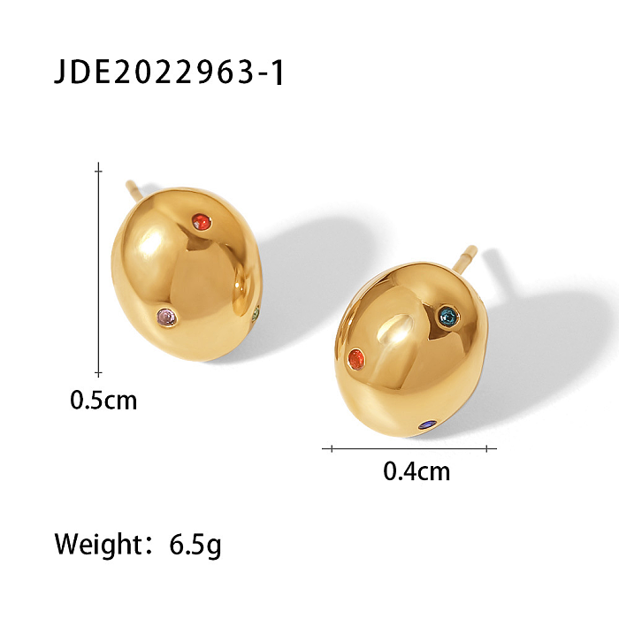 1 Pair Simple Style Round Plating Stainless Steel  Zircon Gold Plated Ear Studs