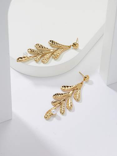 1 Pair Vintage Style Tree Plating Stainless Steel  18K Gold Plated Drop Earrings