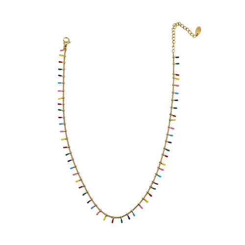 Modische mehrfarbige Epoxidharz-Halskette aus Edelstahl, 1 Stück