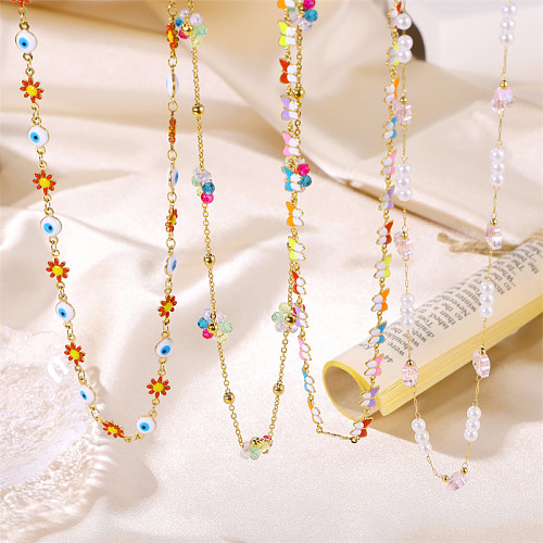 Süße süße Teufelsauge-Blume-Edelstahl-Emaille-Überzug-Inlay-Zirkon-Halskette mit 18-Karat-Vergoldung