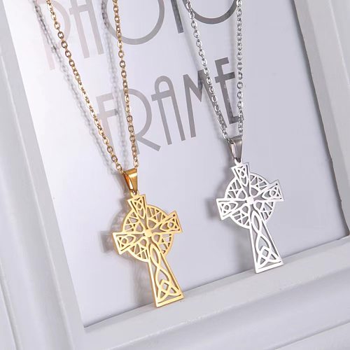 Hip-Hop Punk Cross Stainless Steel  Gold Plated Silver Plated Pendant Necklace