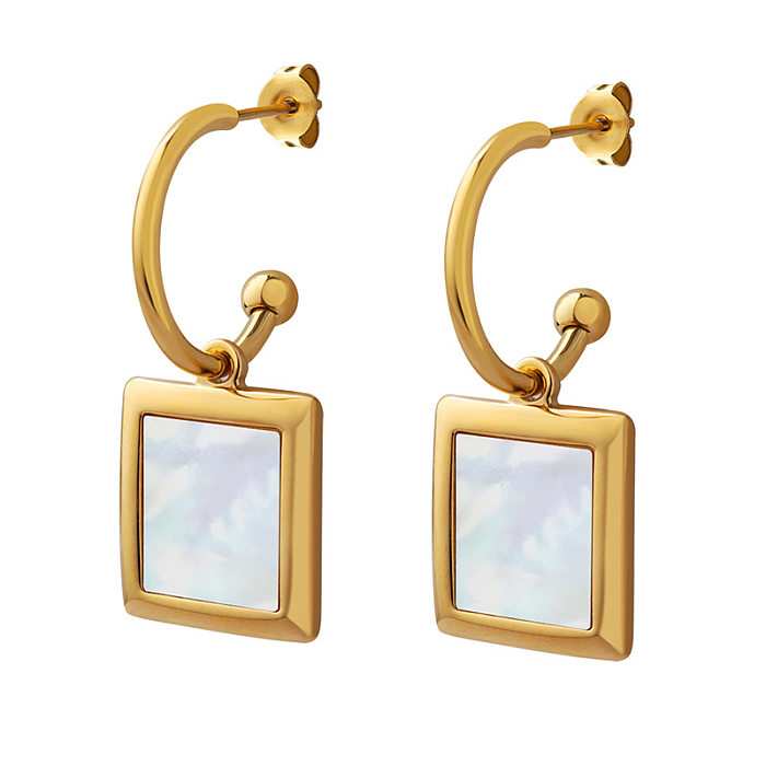 Elegant Square Stainless Steel Earrings Shell Stainless Steel  Earrings