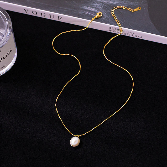Collier pendentif en acier inoxydable avec perle d'imitation géométrique pour dame