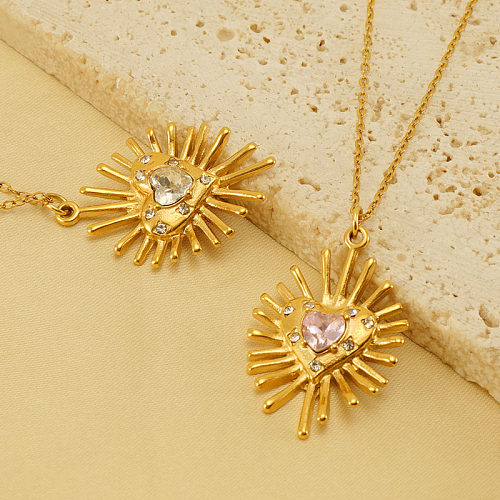 Modern Style Heart Shape Stainless Steel  Plating Inlay Zircon 18K Gold Plated Pendant Necklace