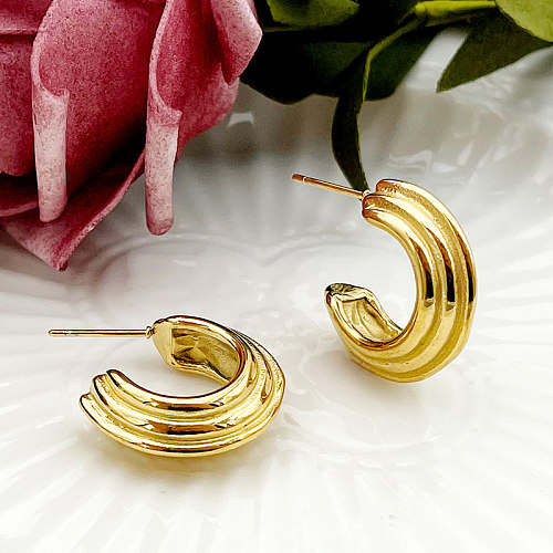 1 par de pinos de orelha banhados a ouro de aço inoxidável com linhas de estilo simples