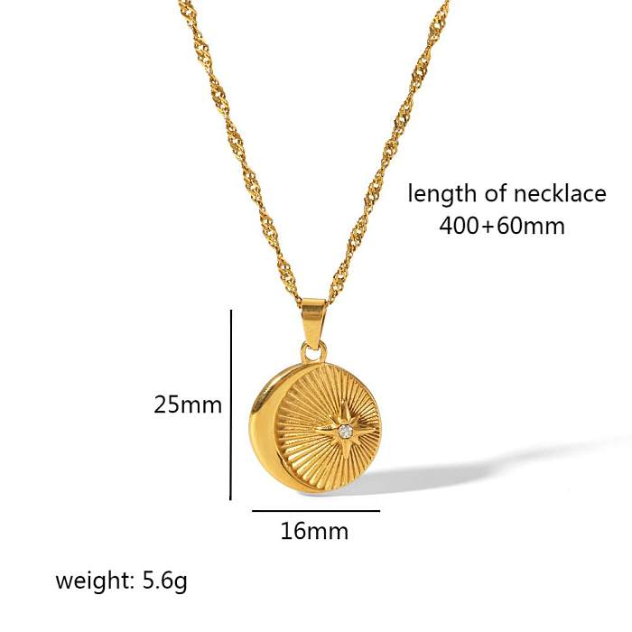 Simple Style Star Moon Stainless Steel 18K Gold Plated Rhinestones Pendant Necklace In Bulk