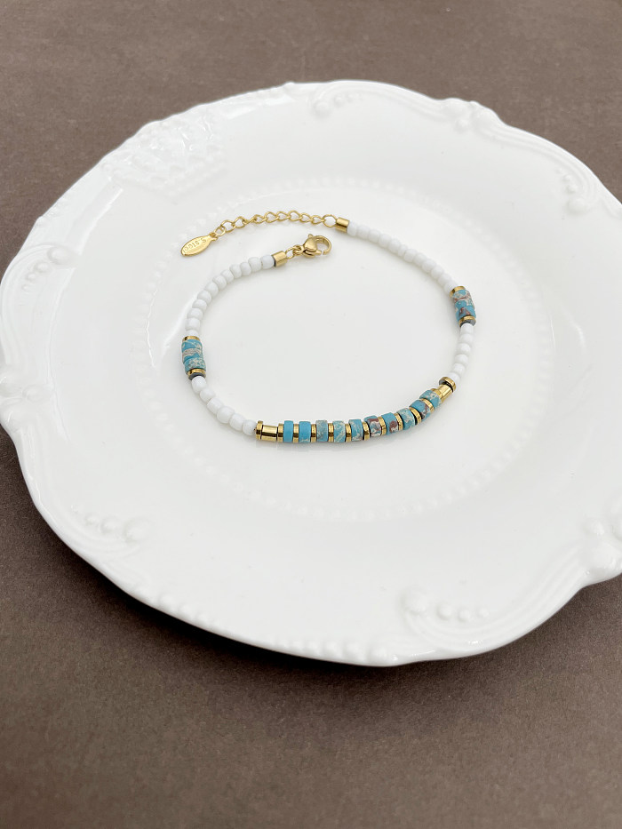Bracelets plaqués or en perles de pierre naturelle en acier inoxydable géométrique élégant