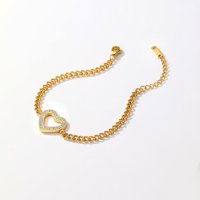 Bracelets en diamant artificiel plaqué or 18 carats, élégants en forme de cœur rond en acier inoxydable, vente en gros
