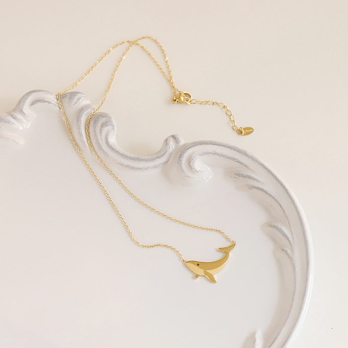 Xl479 Whale Ocean Style Childlike Vacation Bohemian Cartoon Necklace Clavicle Chain Stainless Steel 18K Gold Plating