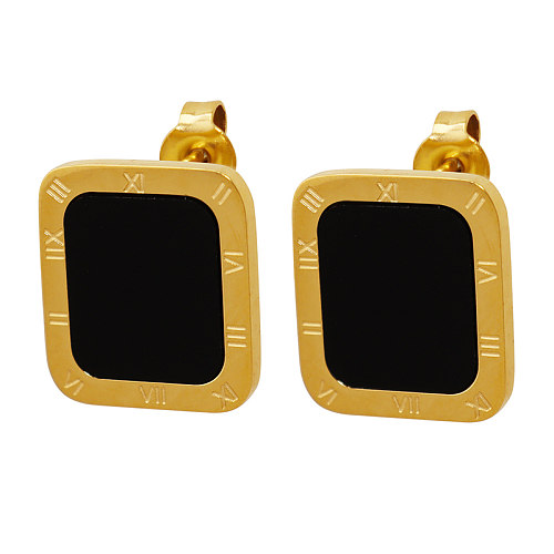 Retro Square Stainless Steel Plating Shell Ear Studs 1 Pair