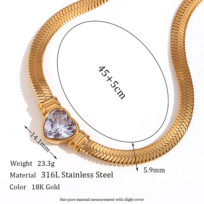 Einfacher schlichter Stil, klassischer Stil, Herzform, einfarbig, Edelstahl, 18 Karat vergoldet, Zirkon-Halskette in großen Mengen