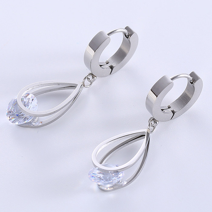 1 Pair Casual Streetwear Water Droplets Plating Inlay Stainless Steel  Zircon 18K Gold Plated Drop Earrings